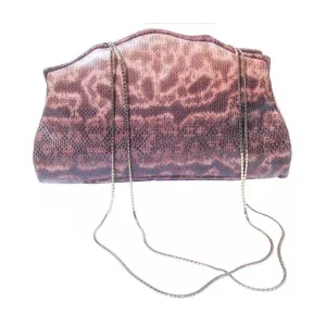 JUDITH LEIBER Nude to Brown Ombre Lizard Skin Purse Gold Straps