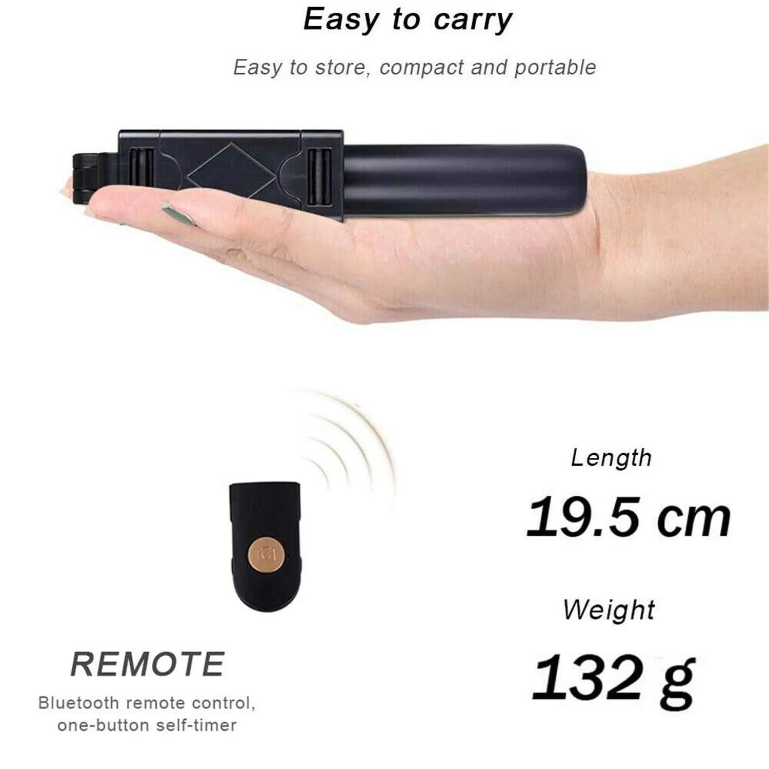 K07 Extendable Tripod with Detachable Wireless Remote and Tripod Stand Selfie Stick black
