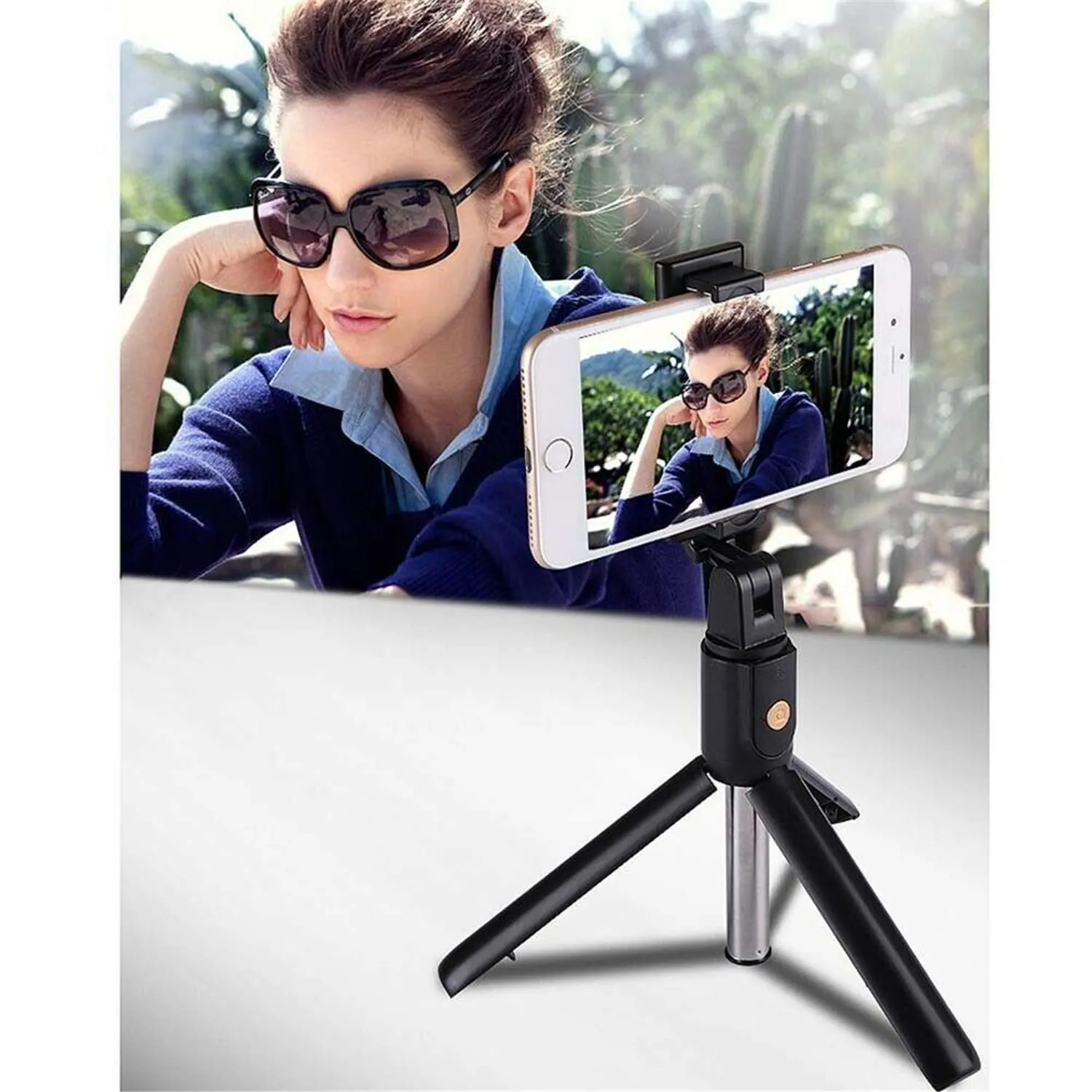 K07 Extendable Tripod with Detachable Wireless Remote and Tripod Stand Selfie Stick black