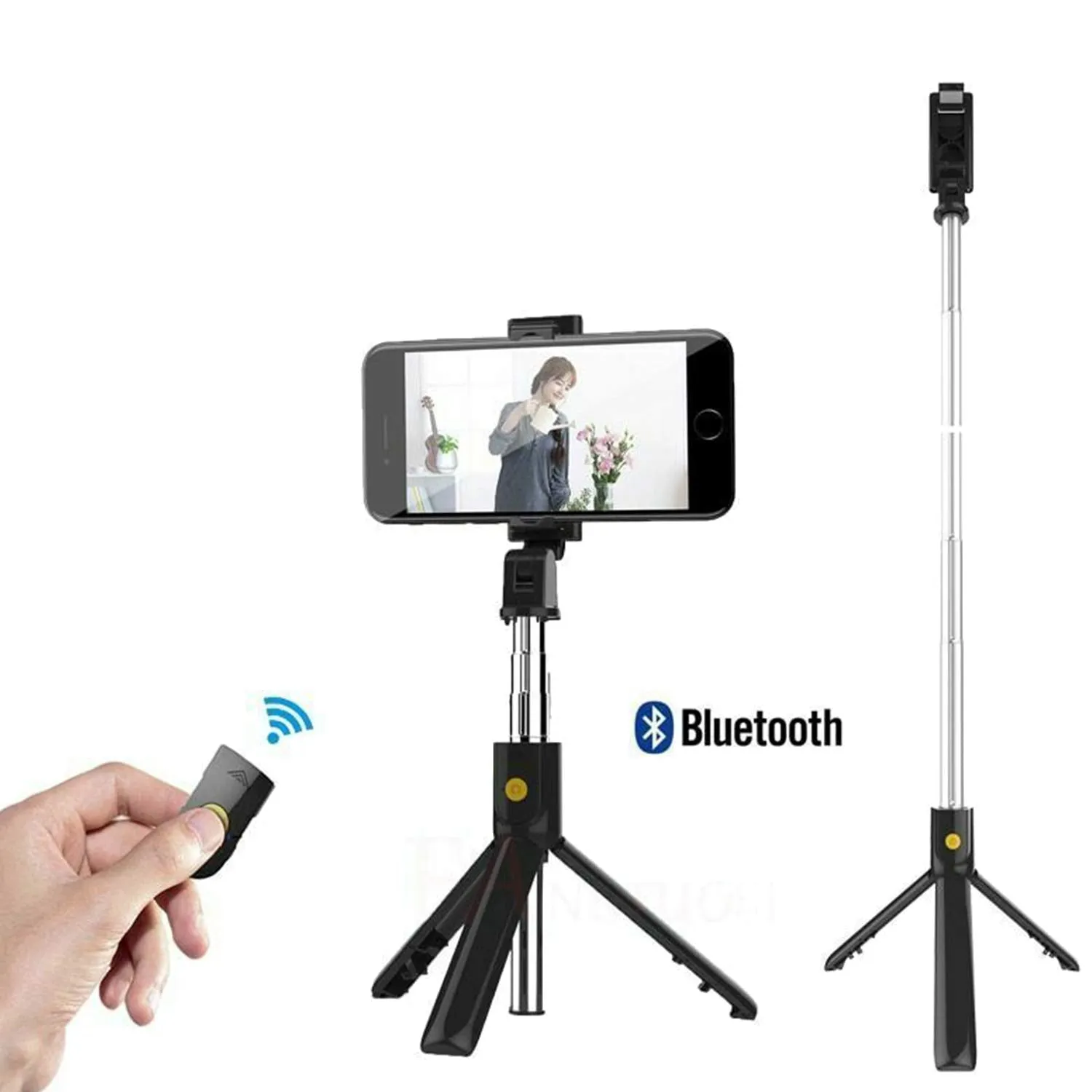 K07 Extendable Tripod with Detachable Wireless Remote and Tripod Stand Selfie Stick black