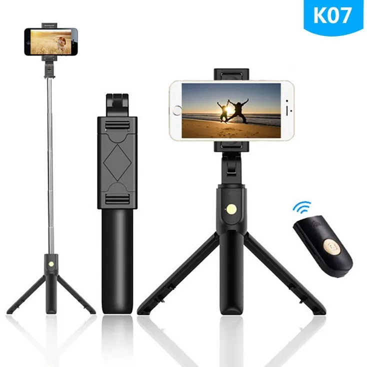 K07 Extendable Tripod with Detachable Wireless Remote and Tripod Stand Selfie Stick black