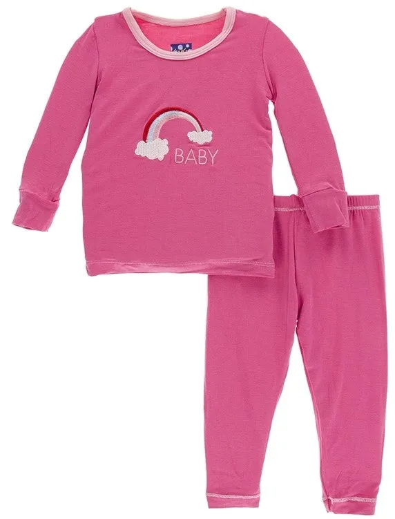 KicKee Pants Flamingo Rainbow Baby Applique Long Sleeve Pajama Set