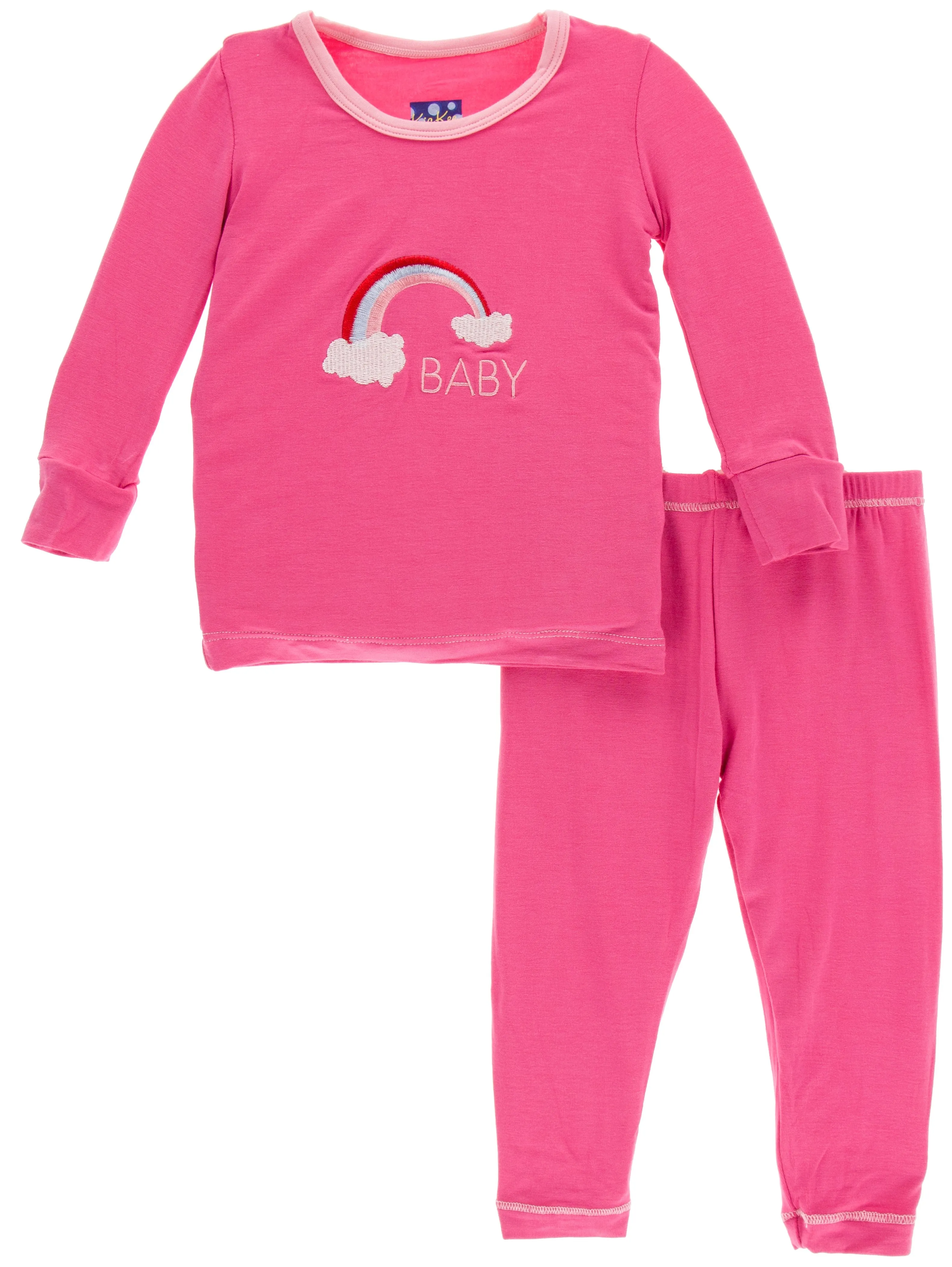 KicKee Pants Flamingo Rainbow Baby Applique Long Sleeve Pajama Set