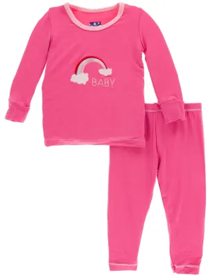 KicKee Pants Flamingo Rainbow Baby Applique Long Sleeve Pajama Set