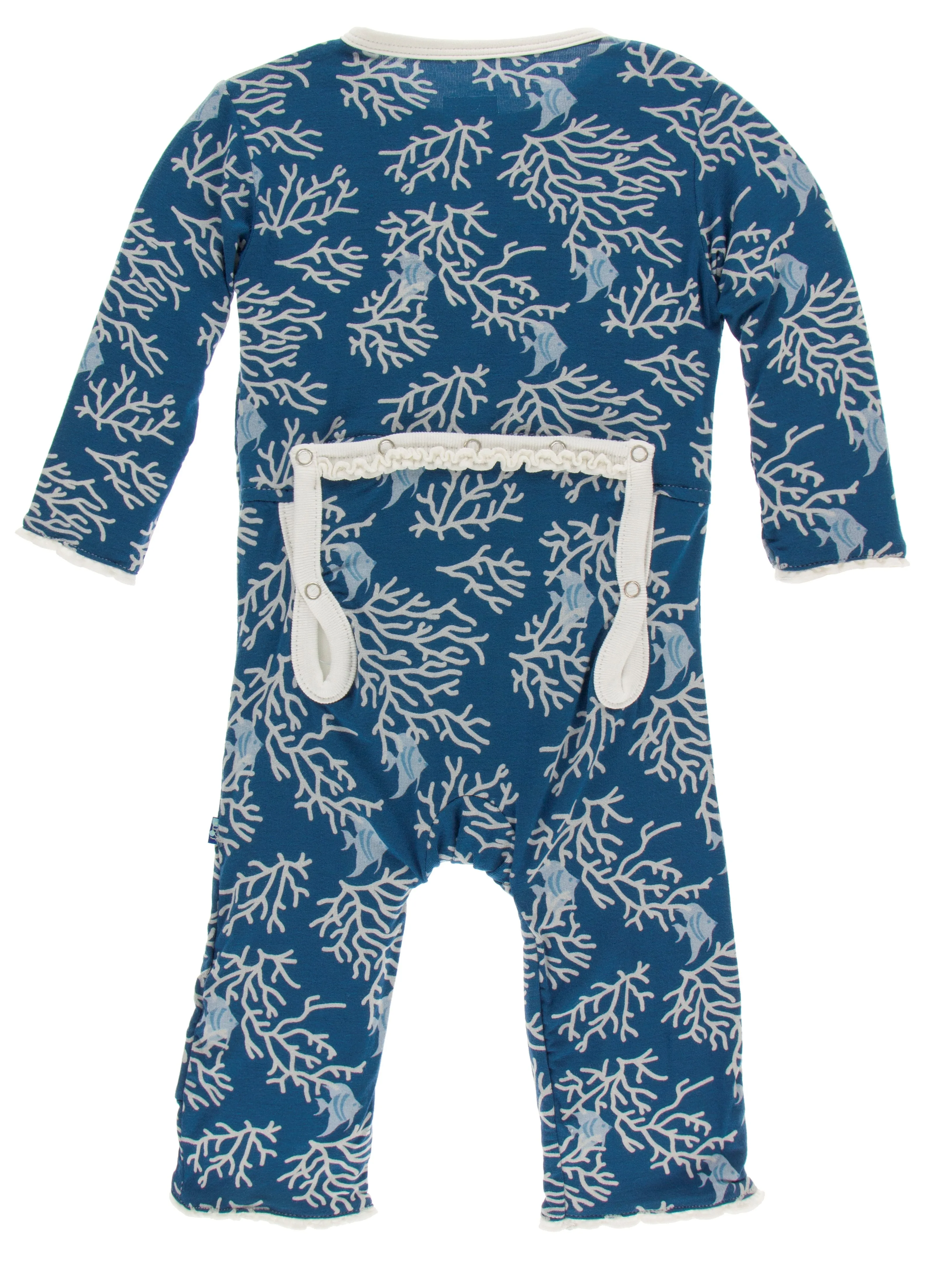 KicKee Pants Twilight Coral Fans Muffin Ruffle Coverall with Zipper