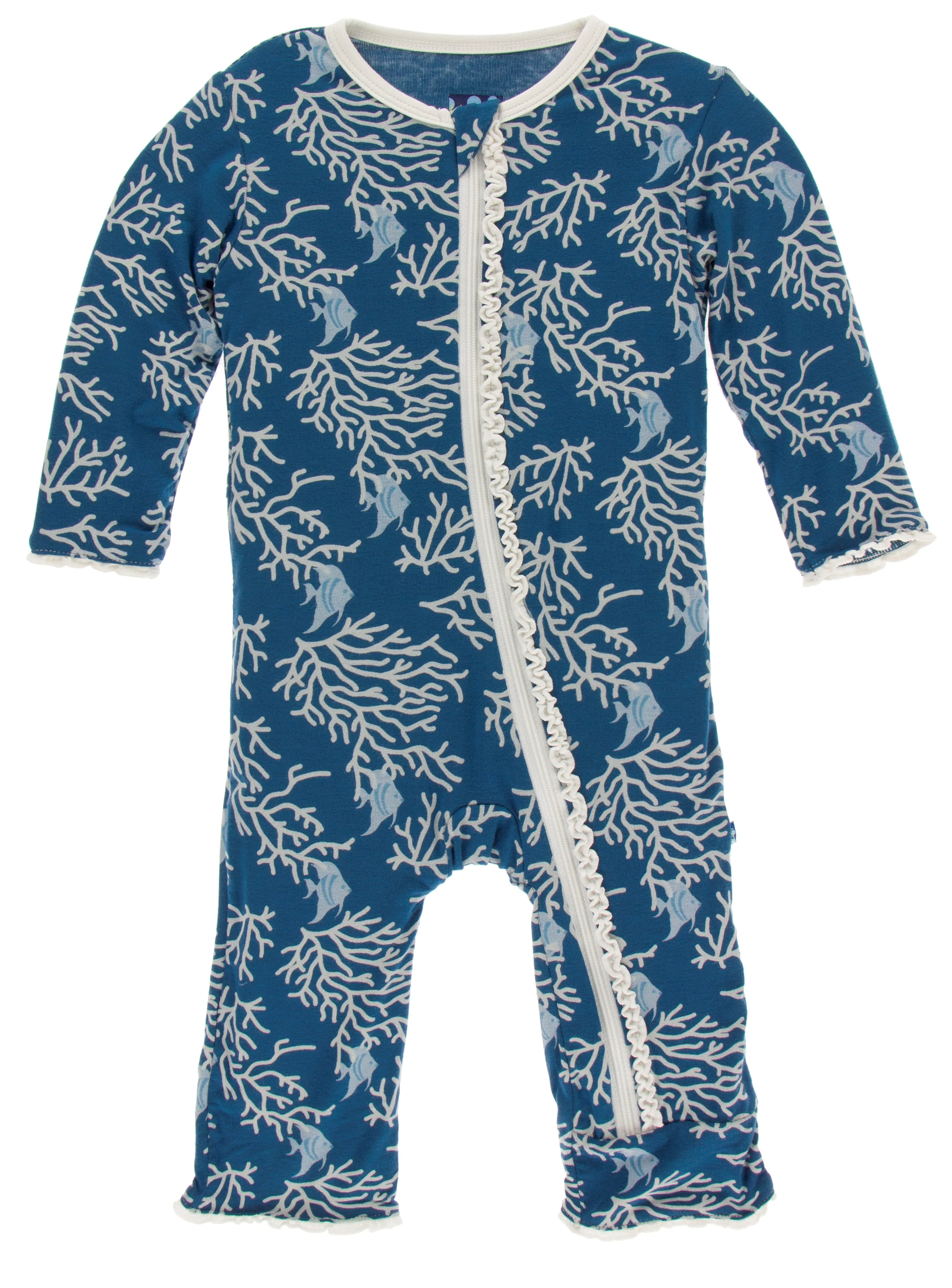KicKee Pants Twilight Coral Fans Muffin Ruffle Coverall with Zipper