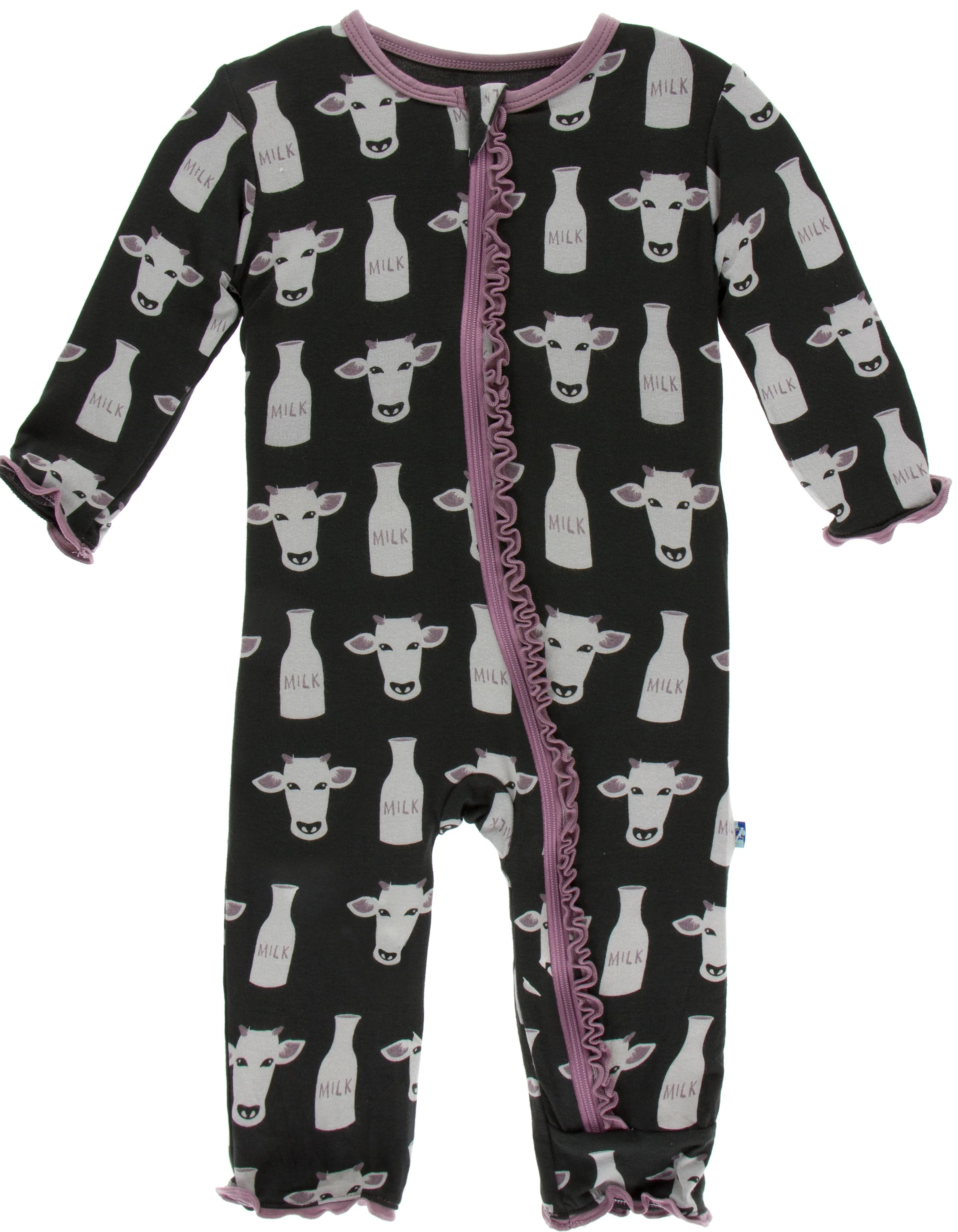 KicKee Pants Zebra Tuscan Cow Muffin Ruffle Coverall with Zipper