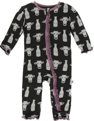 KicKee Pants Zebra Tuscan Cow Muffin Ruffle Coverall with Zipper