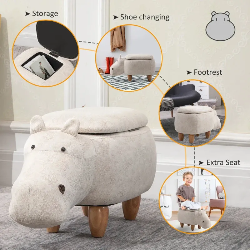 Kids 4-in-1 Stool, Storage Box, Footrest & Seat | Toy Box | Super Cute Hippo Design