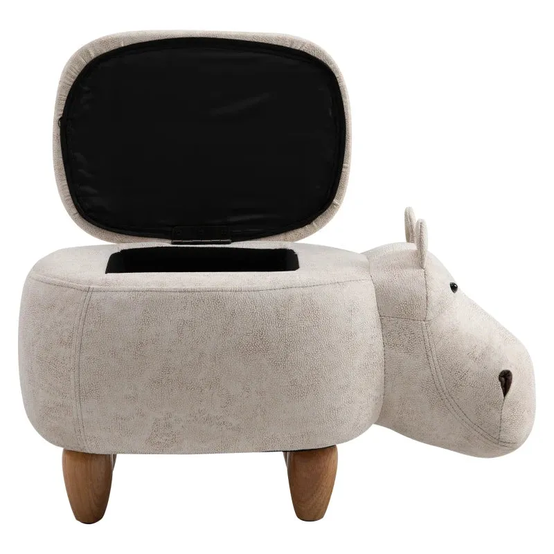 Kids 4-in-1 Stool, Storage Box, Footrest & Seat | Toy Box | Super Cute Hippo Design