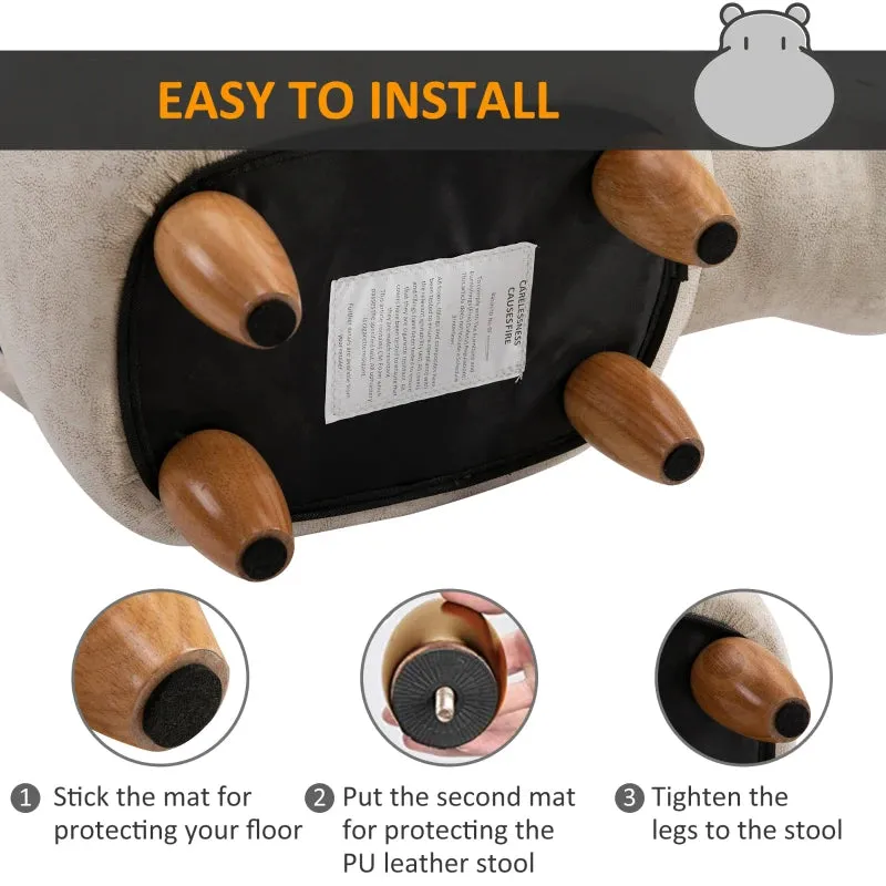 Kids 4-in-1 Stool, Storage Box, Footrest & Seat | Toy Box | Super Cute Hippo Design
