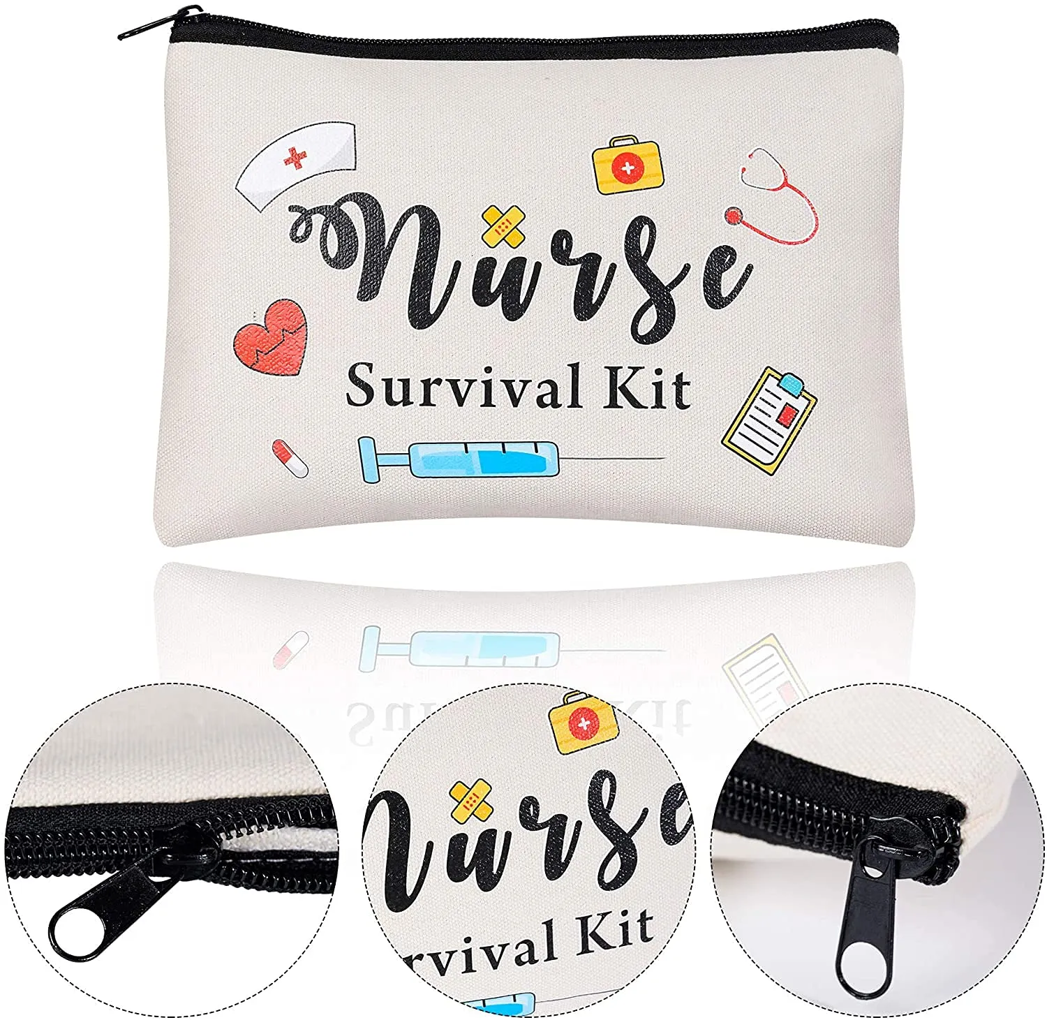 Kolewo4ever 16pc Nurse Appreciation Gifts: Nurse Survival Kit Cosmetic Bags - White, Waterproof, Polyester Cotton, Zipper Closure, Travel, Women's Cosmetic Case