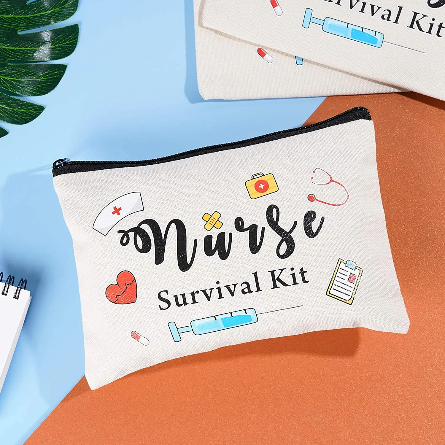 Kolewo4ever 16pc Nurse Appreciation Gifts: Nurse Survival Kit Cosmetic Bags - White, Waterproof, Polyester Cotton, Zipper Closure, Travel, Women's Cosmetic Case