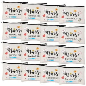 Kolewo4ever 16pc Nurse Appreciation Gifts: Nurse Survival Kit Cosmetic Bags - White, Waterproof, Polyester Cotton, Zipper Closure, Travel, Women's Cosmetic Case