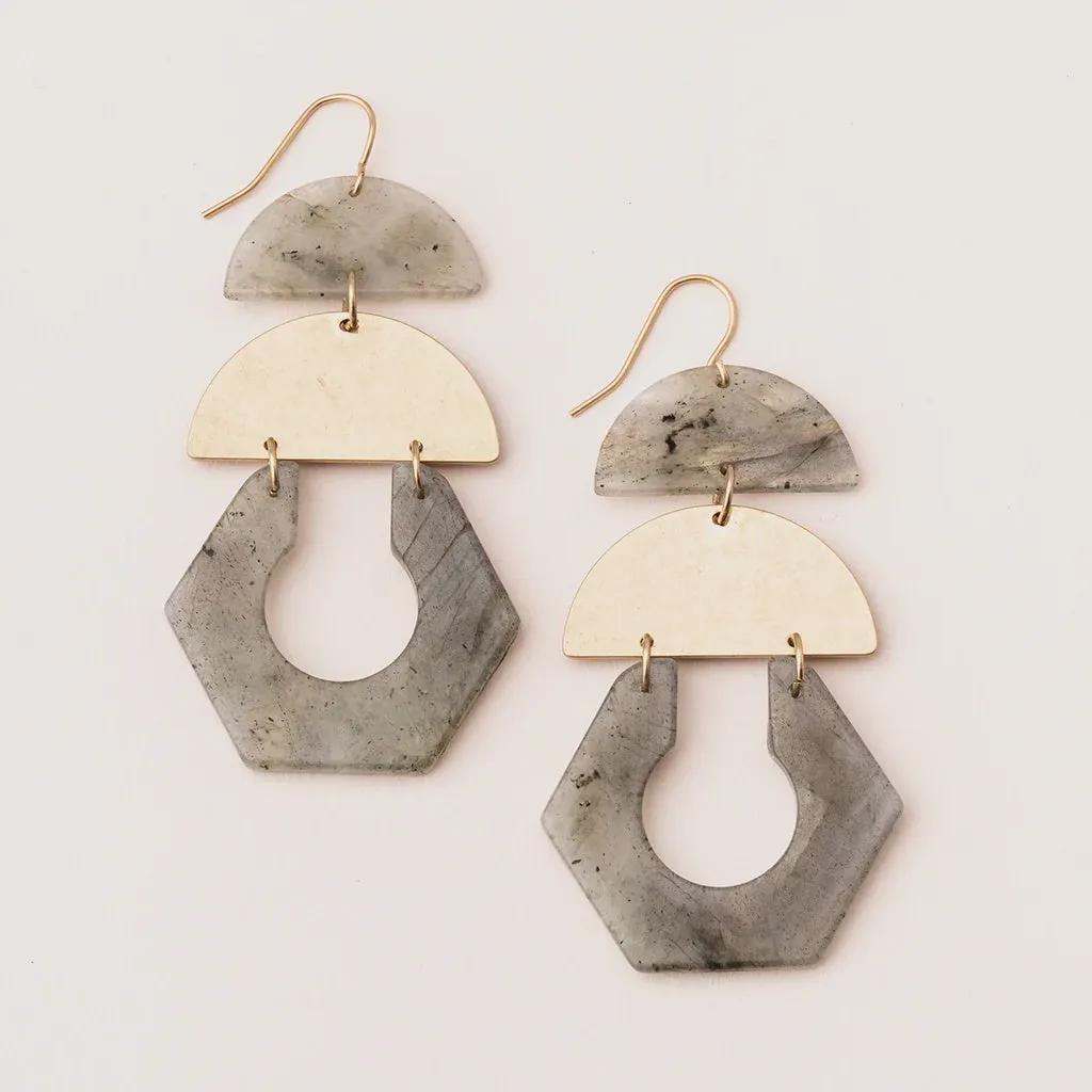 Labradorite Gold Stone Cutout Earring