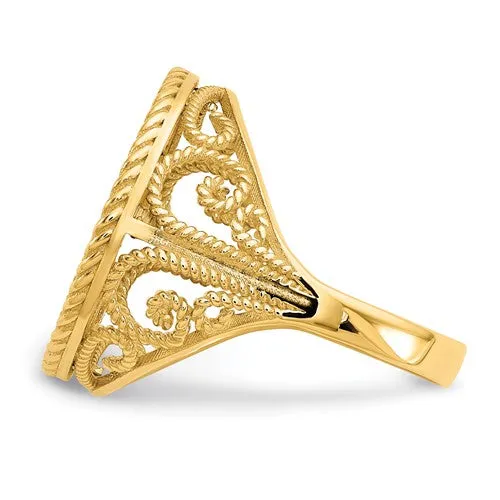 Lacy Rope Coin Ring, 14k Gold with Your Choice of Canadian Maple Leaf or USA Walking Liberty Coin