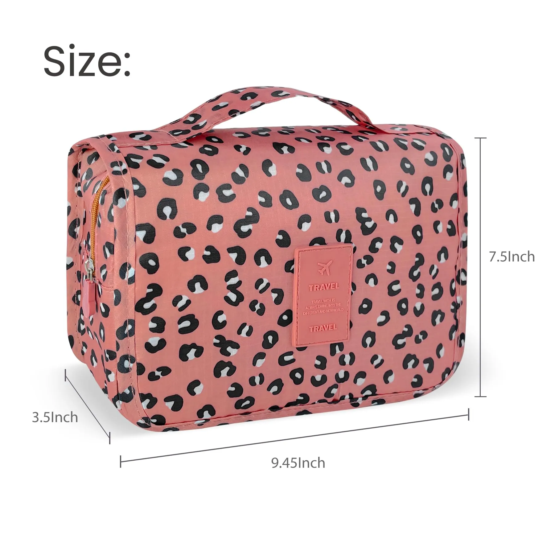 Lcsmaokin Large Capacity Toiletry Bag Travel Bag with Hanging Hook for Men and Women Waterproof Travel Cosmetic Bag Bathroom Storage Bag for Brushes Set,Full-Sized Shampoo,Accessories-Pink Leopard