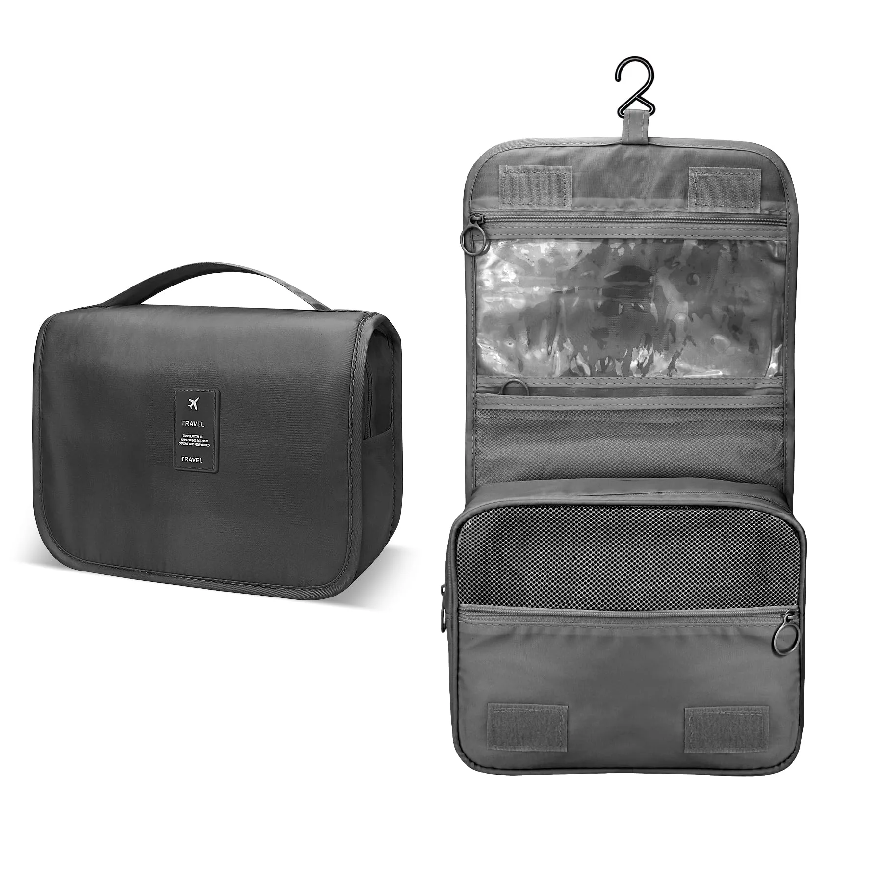 Lcsmaokin Large Capacity Travel Toiletry Bag with Hanging Hook for Men and Women Waterproof Travel Bathroom Storage Bag for Brushes Set,Mens Bathroom Bag Accessories-Black