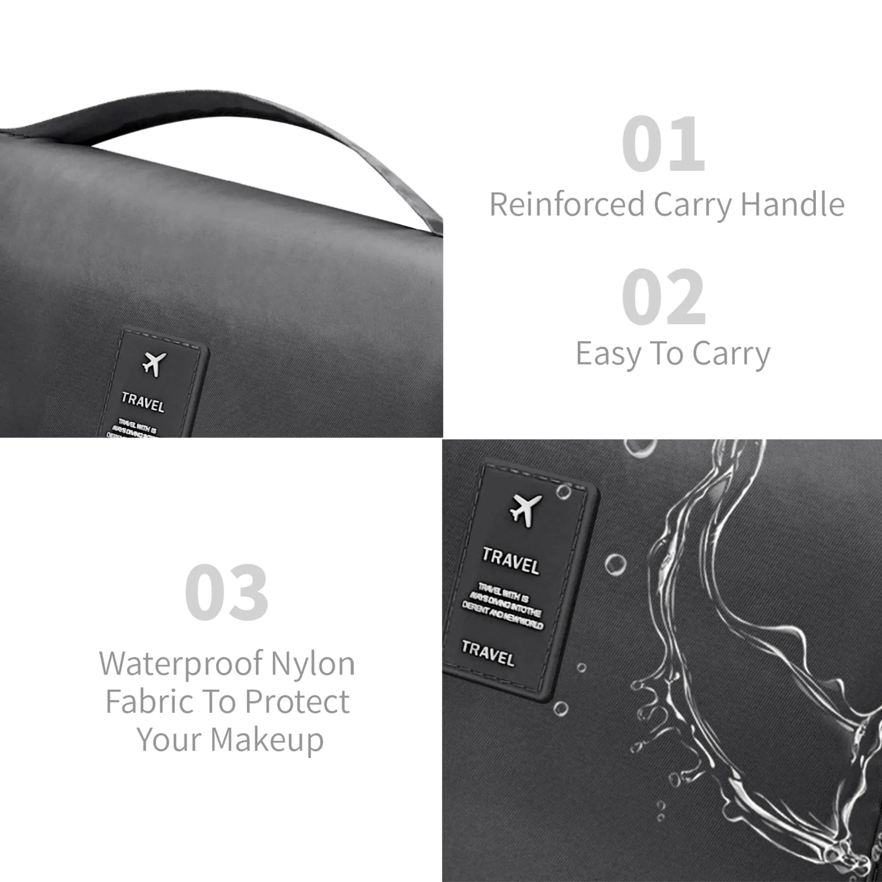 Lcsmaokin Large Capacity Travel Toiletry Bag with Hanging Hook for Men and Women Waterproof Travel Bathroom Storage Bag for Brushes Set,Mens Bathroom Bag Accessories-Black