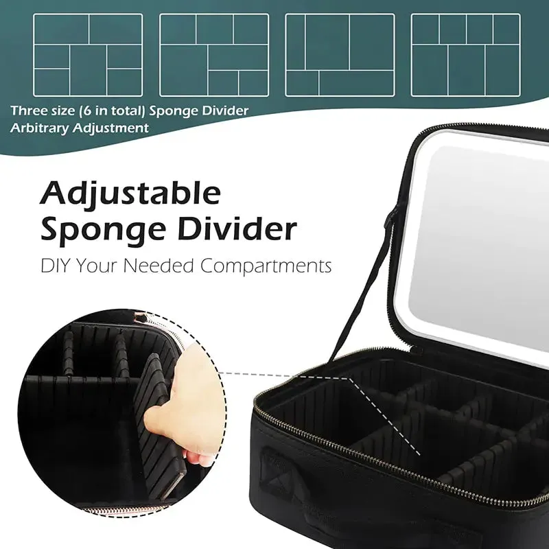 LED Light Mirror Cosmetic Organizer Bag