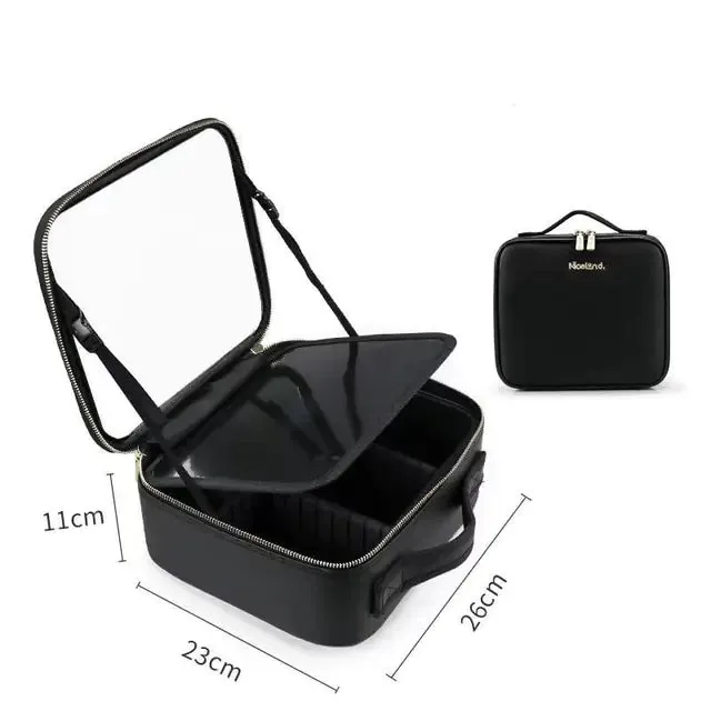 LED Light Mirror Cosmetic Organizer Bag