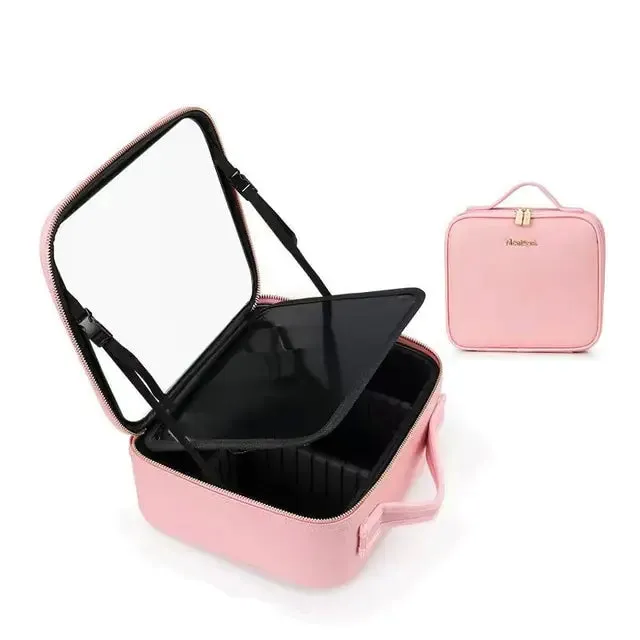 LED Light Mirror Cosmetic Organizer Bag