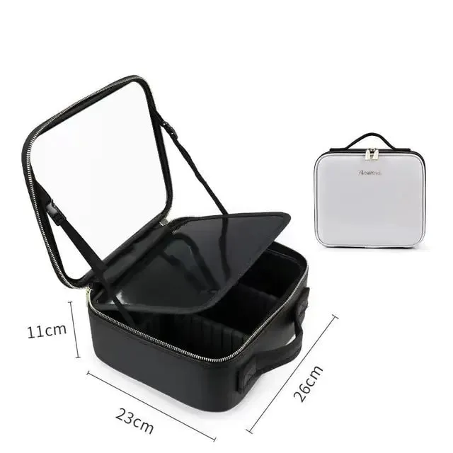 LED Light Mirror Cosmetic Organizer Bag