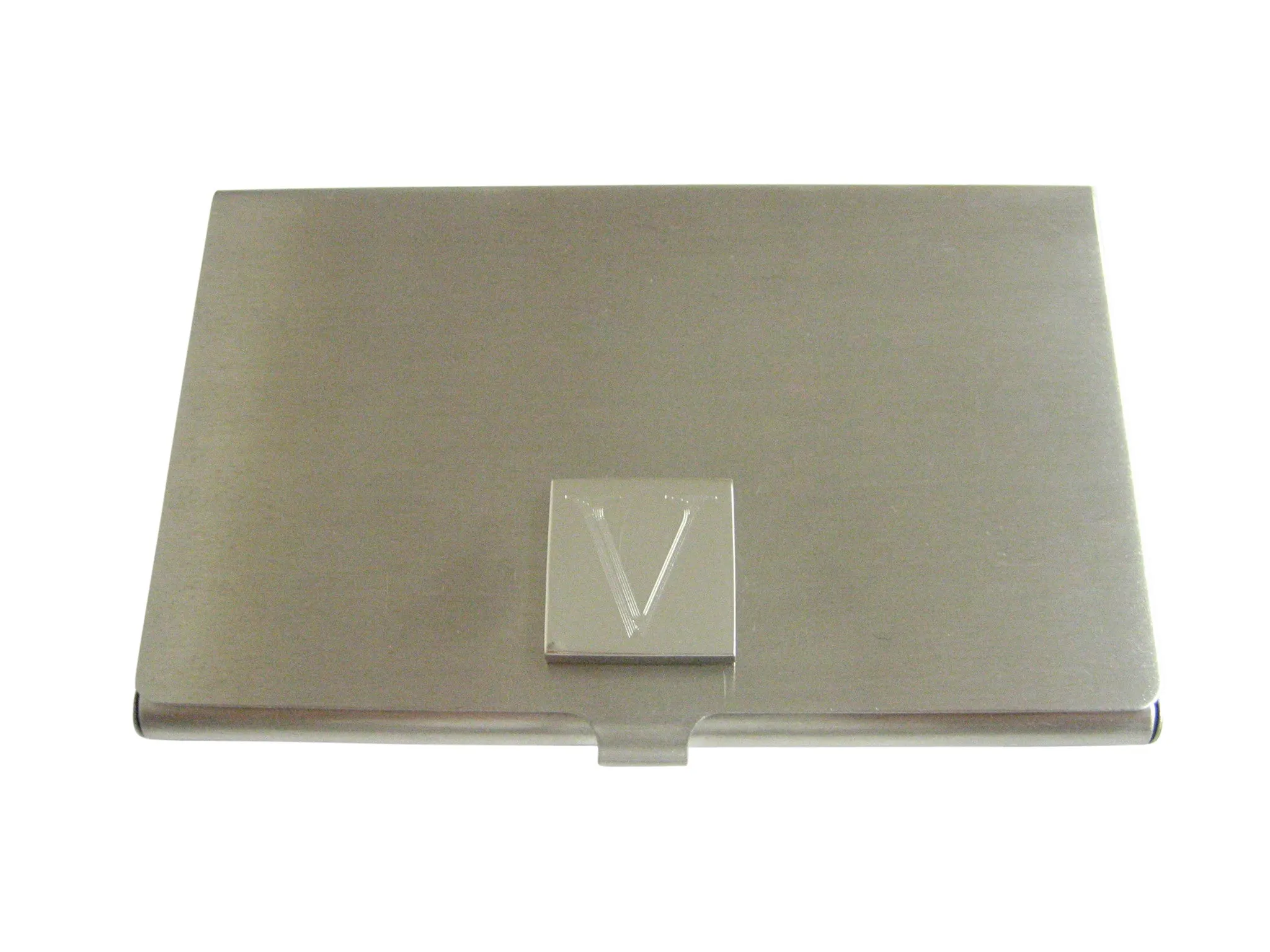 Letter V Etched Monogram Business Card Holder