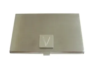 Letter V Etched Monogram Business Card Holder