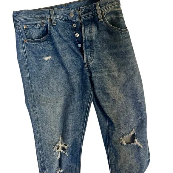 Levi's 501 No Stretch Cotton Distressed Button Fly Skinny Jeans Size 29 x 30