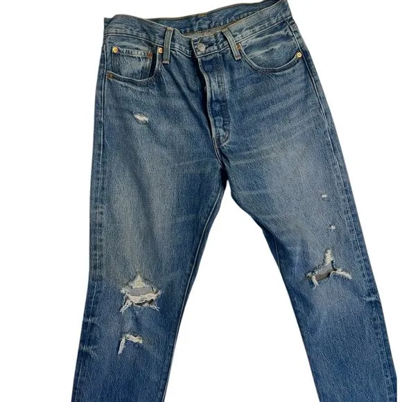 Levi's 501 No Stretch Cotton Distressed Button Fly Skinny Jeans Size 29 x 30