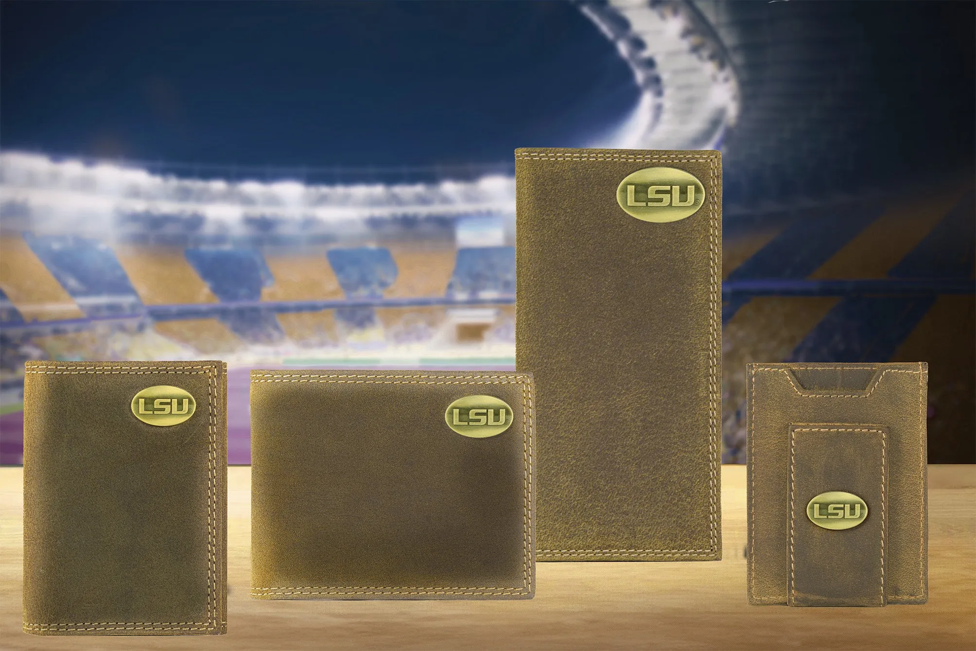 LSU Tigers Vintage Tan Leather Bifold Wallet