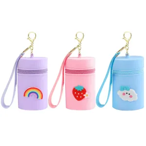 LYDZTION 3Pcs Mini Makeup Bag Cute Cosmetic Bag for Women, Silicone Makeup Bag Key Pocket Lipstick Bag Card Holder Data Cable Organizer Zipper Pouch,Pink Blue Purple