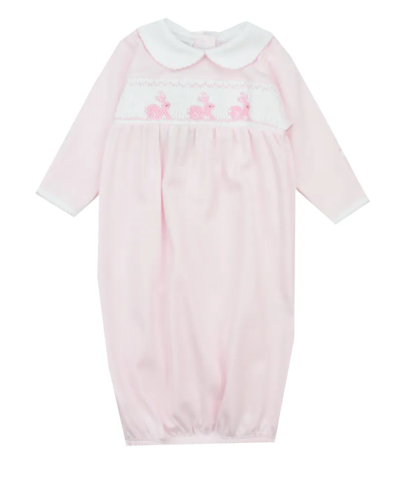 Magnolia Baby Pink Smocked Bunny Layette Gown