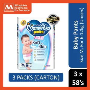 MamyPoko Air Fit Baby Pants (Unisex) Size M 58's (For 6-11kg) [3 Packs/Carton]