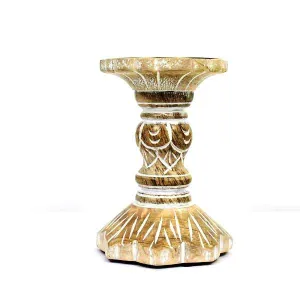 Mango Wood Candle Holder - 6"