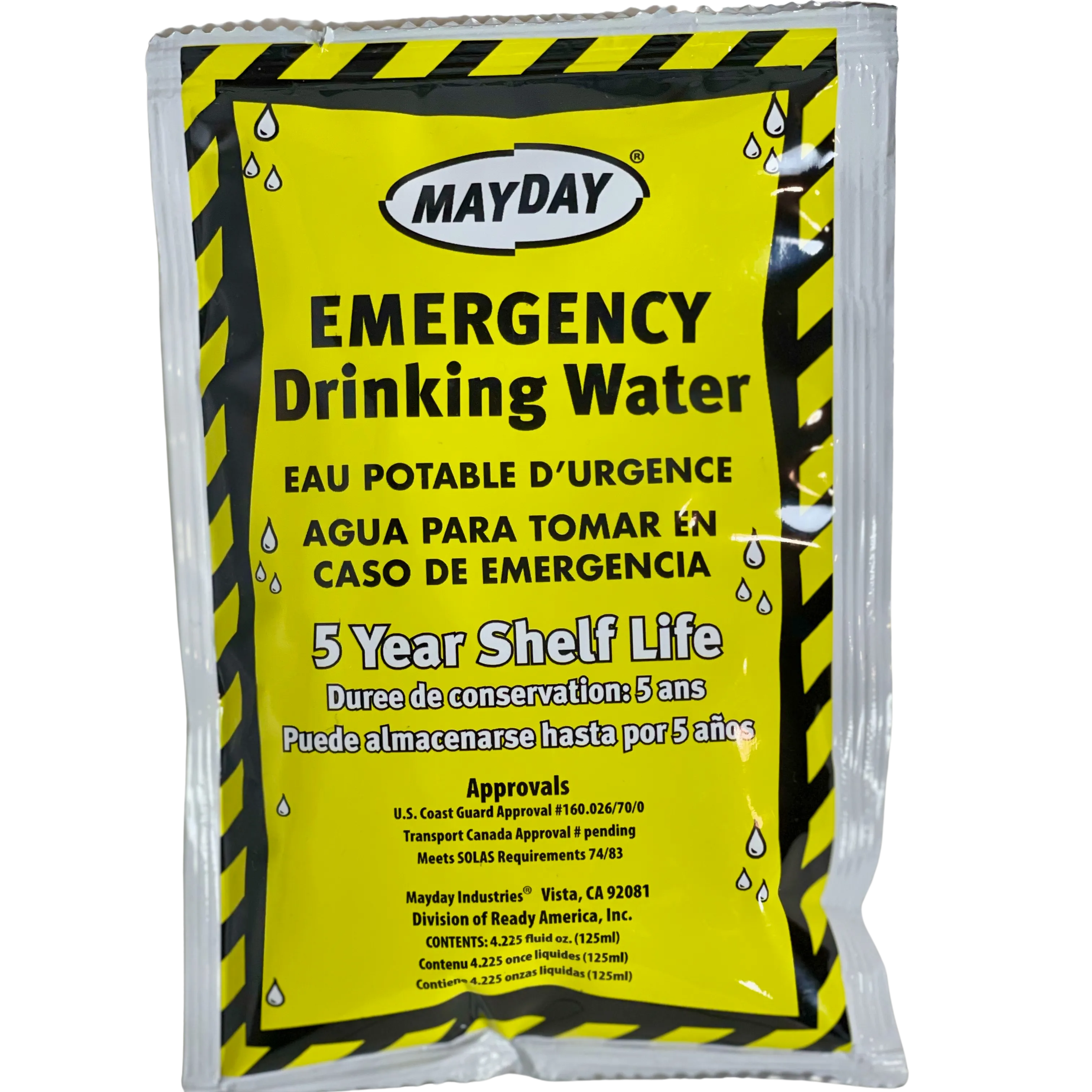 Mayday Emergency Hydration Pouches: 5-Year Shelf Life Water 4 Pack (500 ml/16.9 oz)