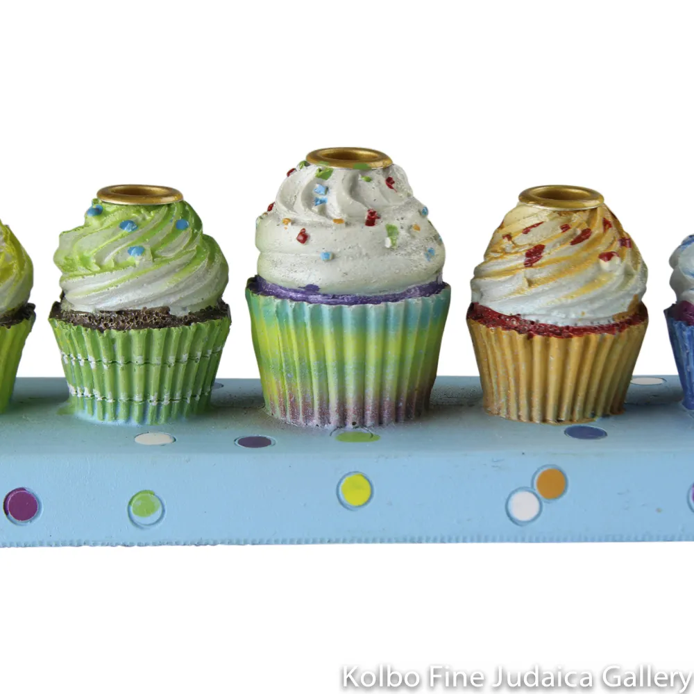 Menorah, Cupcake Design, Painted Resin