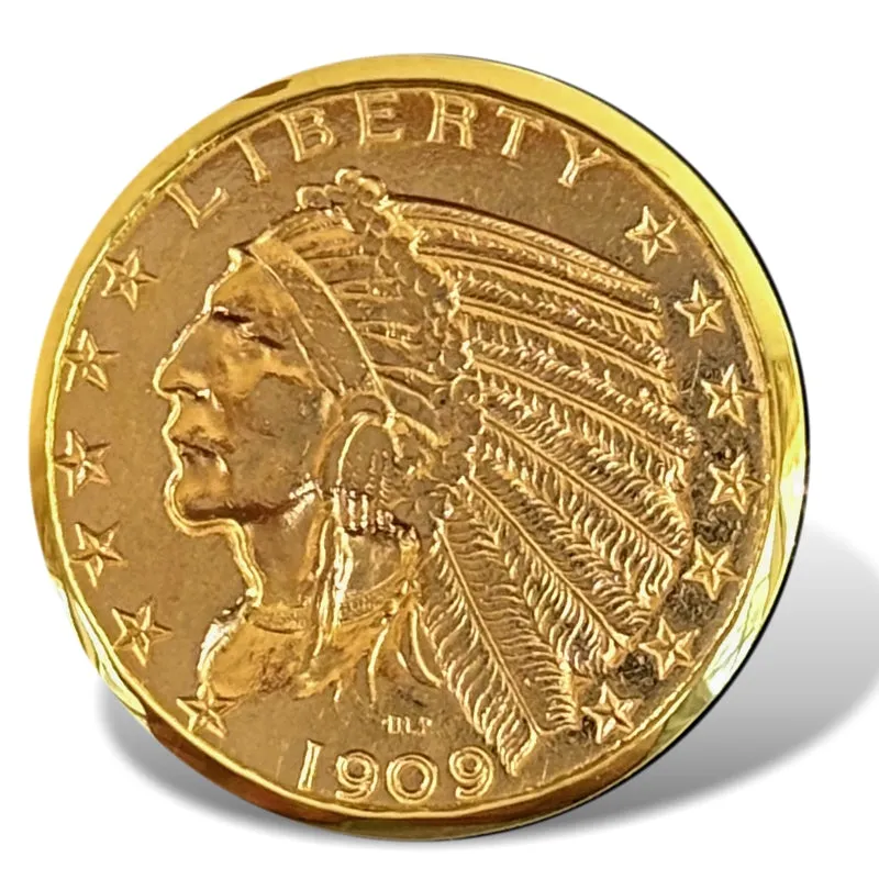 Men's Rare Half Eagle Indian Head Gold Coin Ring, Large and Dramatic, in Your Choice of  10k, 14k 0r 18k Gold