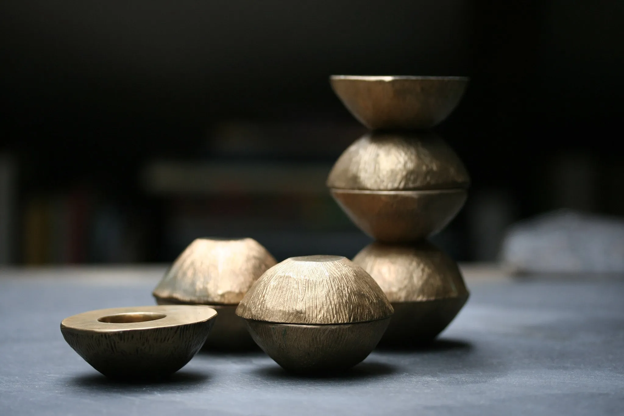 Meteor Candlestick Holder, Bronze - One Set of Two