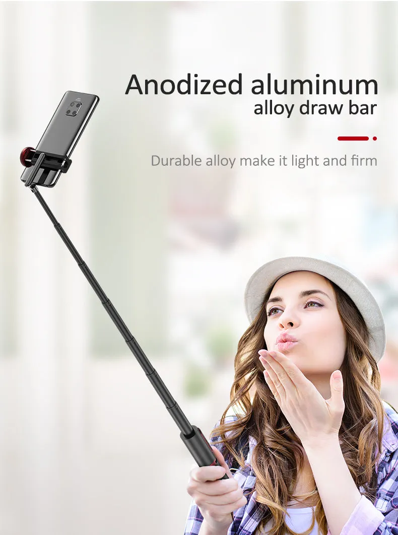 Mini Portable Wireless Selfie Stick Bluetooth Tripod Lightweight 15KG for Smart Phone IOS Version Pink
