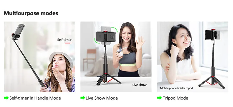 Mini Portable Wireless Selfie Stick Bluetooth Tripod Lightweight 15KG for Smart Phone IOS Version Pink
