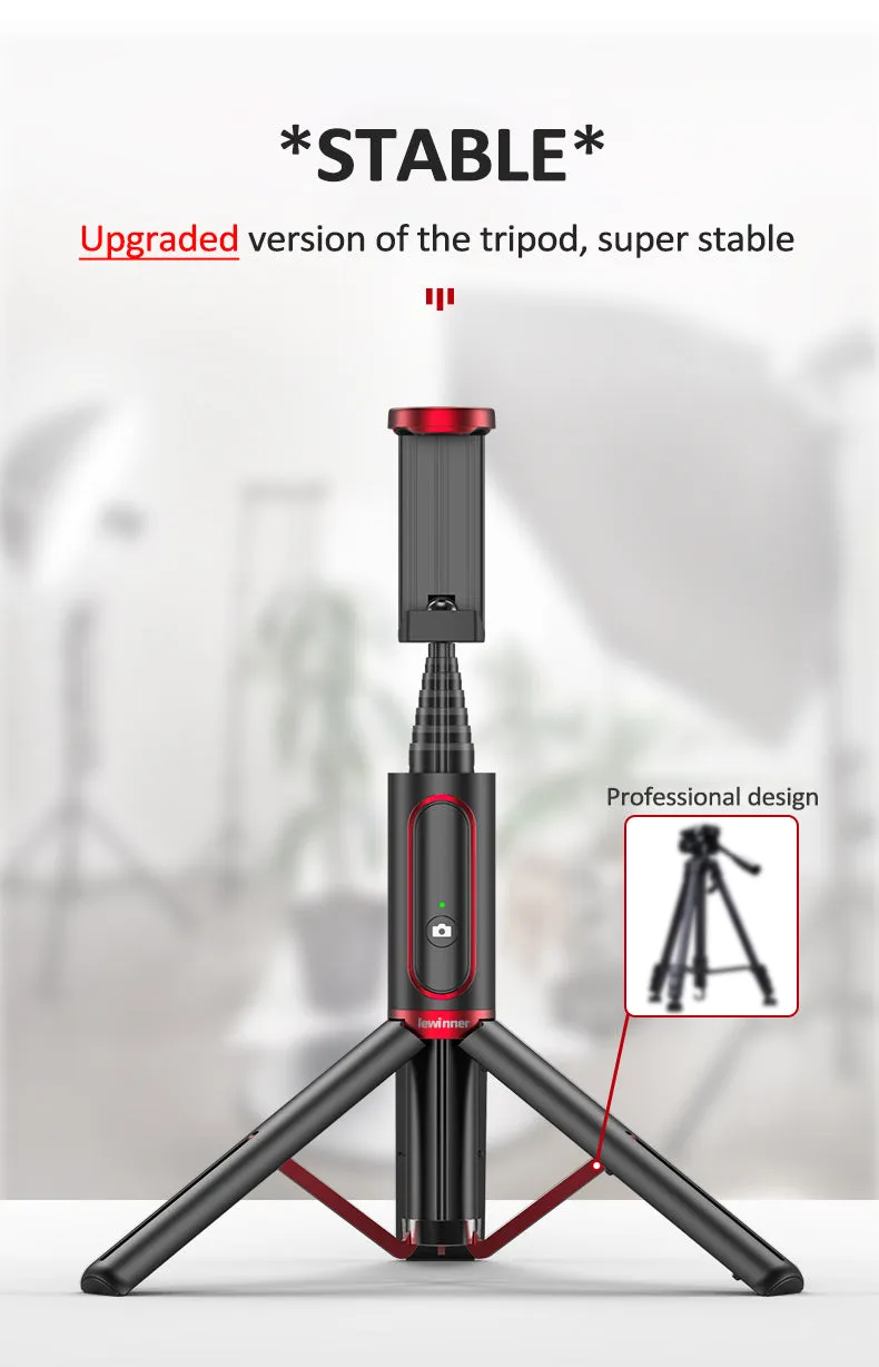 Mini Portable Wireless Selfie Stick Bluetooth Tripod Lightweight 15KG for Smart Phone IOS Version Pink