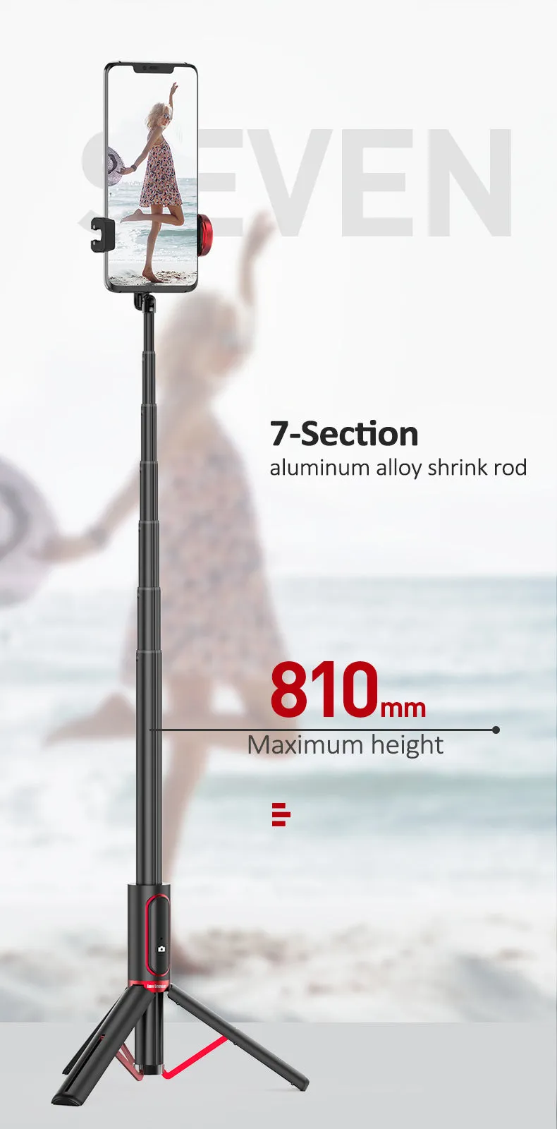 Mini Portable Wireless Selfie Stick Bluetooth Tripod Lightweight 15KG for Smart Phone IOS Version Pink