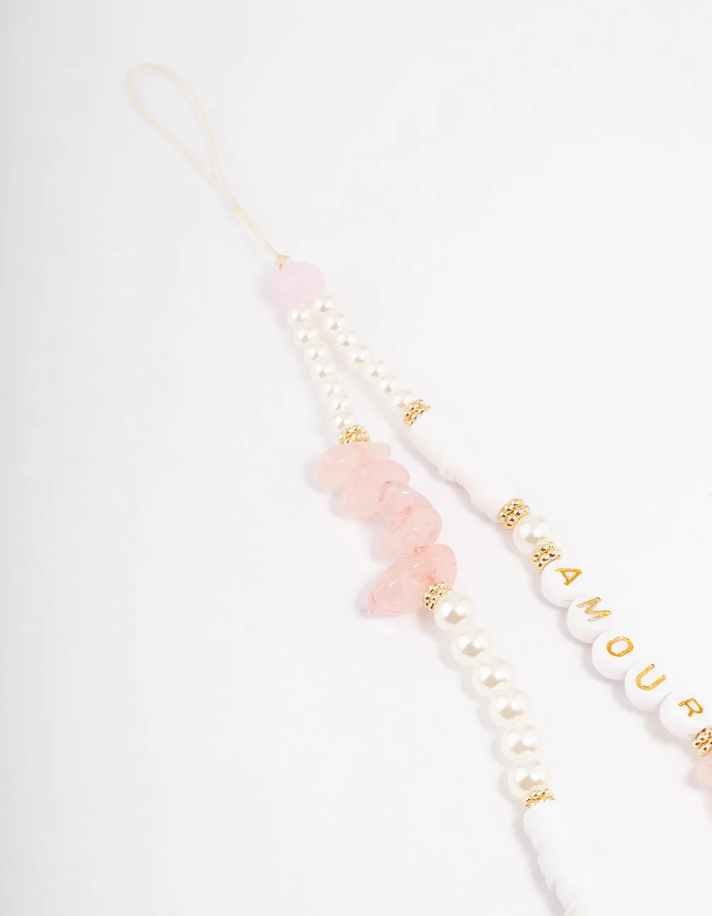 Mixed Bead & Rose Quartz Phone Strap