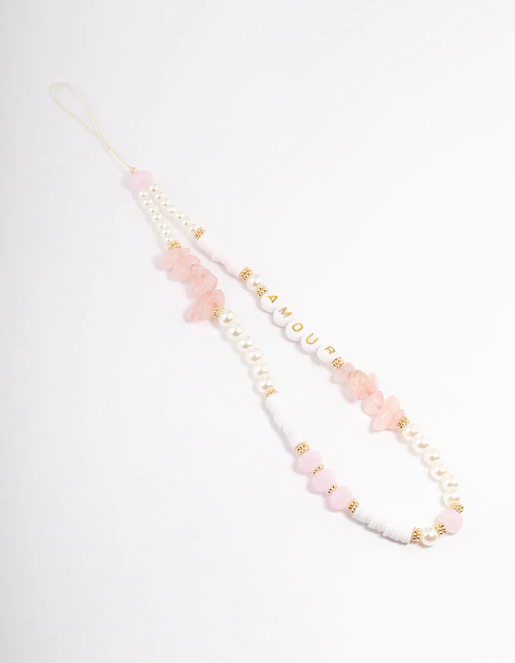 Mixed Bead & Rose Quartz Phone Strap