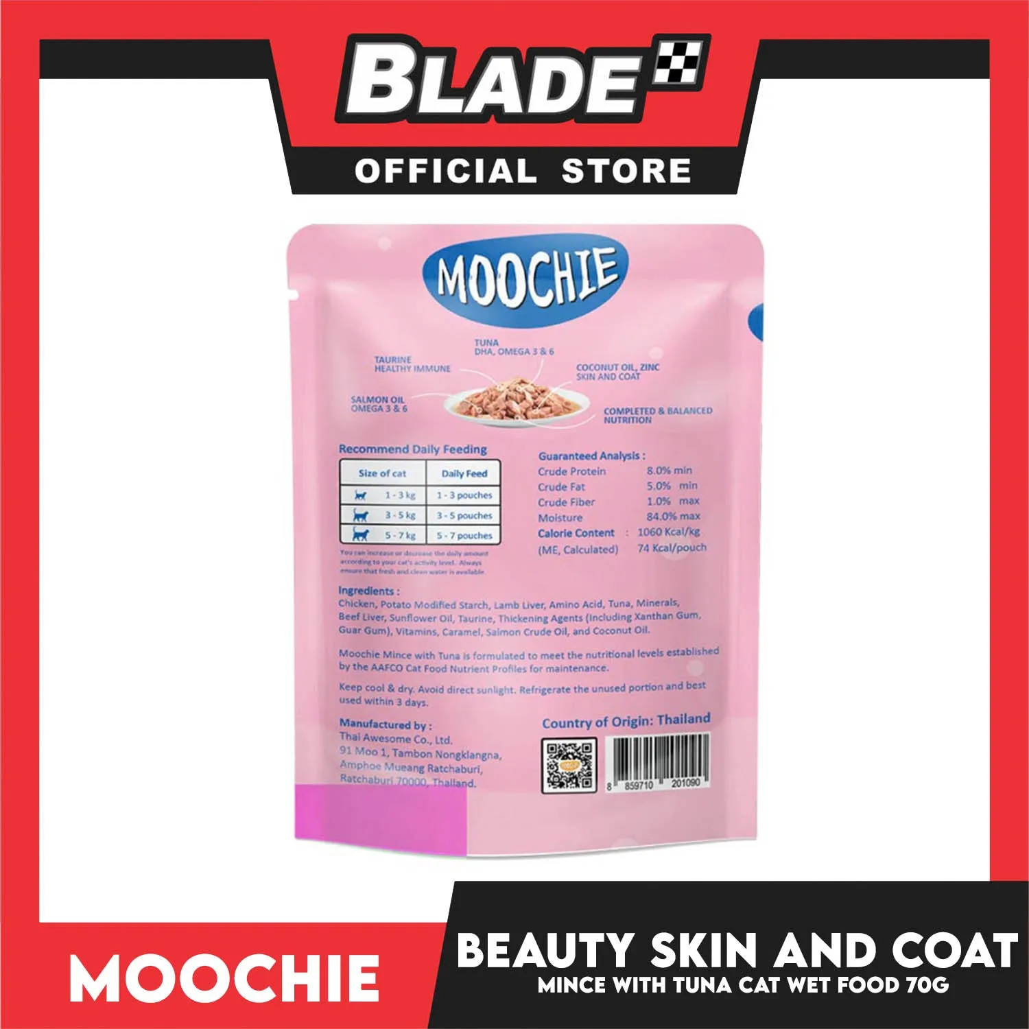 Moochie Beauty Skin and Coat Adult Cat Wet Food (Mince with Tuna) 70g