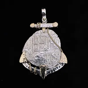 MOUNT SAMPLE - 14K/SS Anchor Hammered Mount on 4 Reale coin (coin not included)
