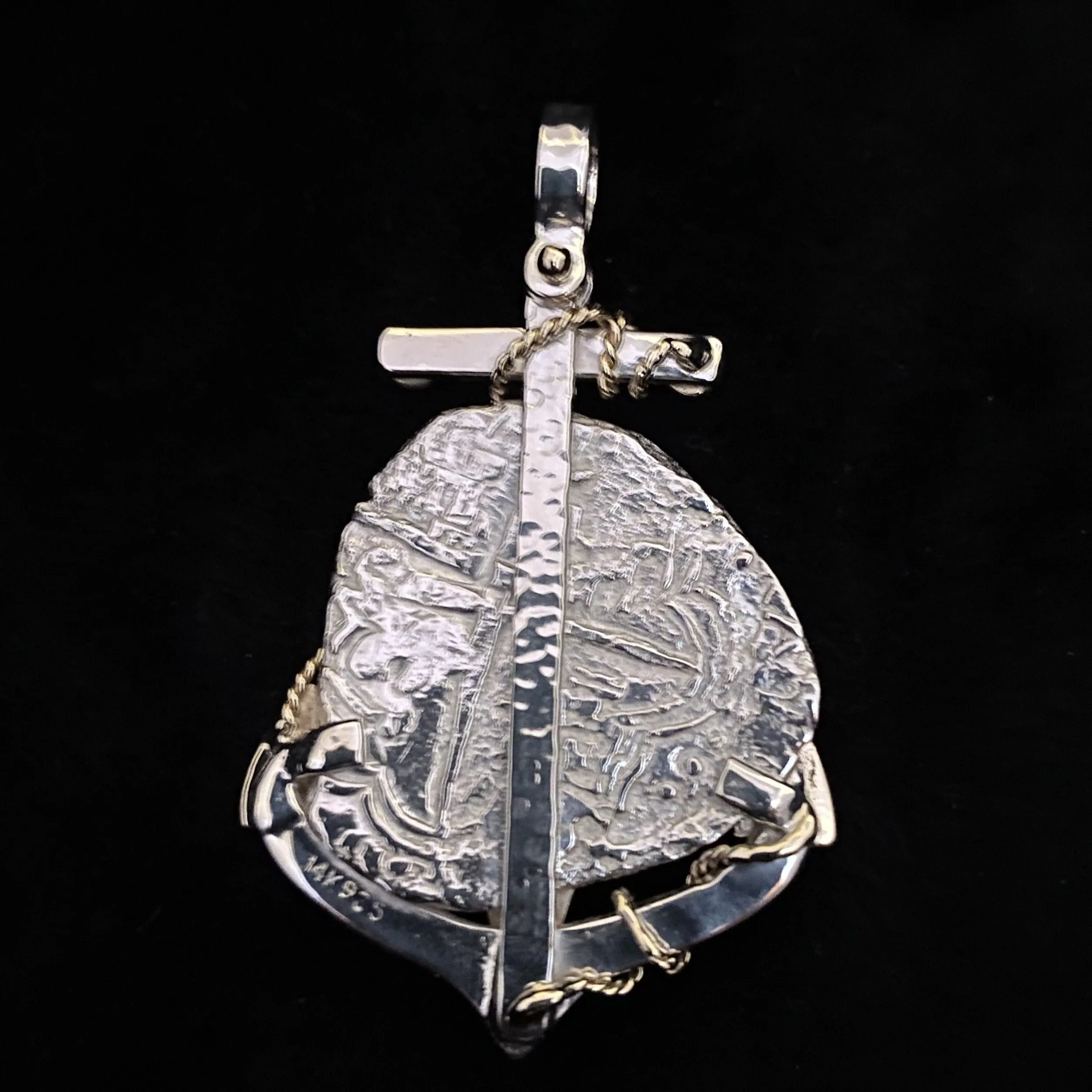 MOUNT SAMPLE - 14K/SS Anchor Hammered Mount on 4 Reale coin (coin not included)