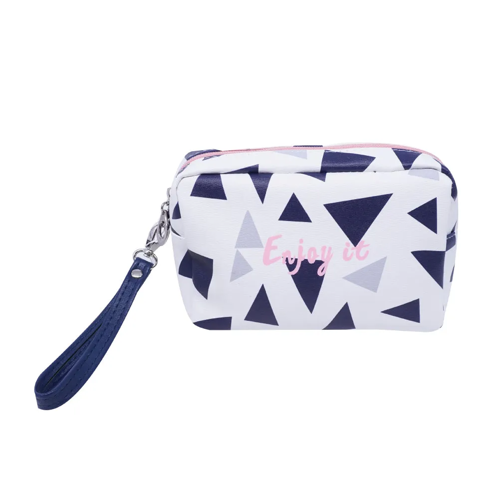 (MR.DIY) WUHUA Zipper Geometric Design PU Leather Cosmetic Pouch Bag